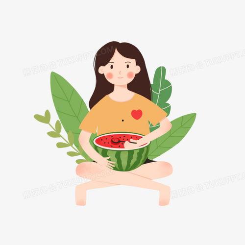 手绘吃瓜女孩,描绘当代少女的悠闲生活